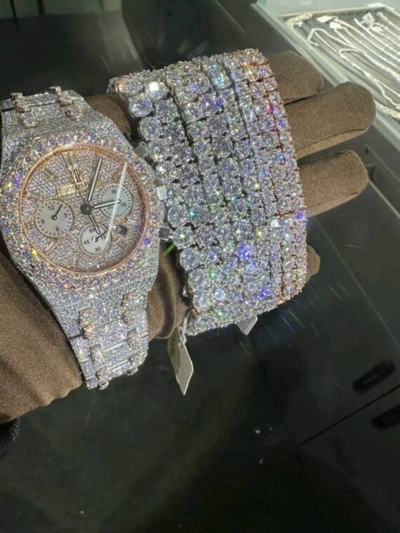 Men's Luxury Watch Fully Iced Band Arabic Dial Octagon Bezel Diamond Encrusted
