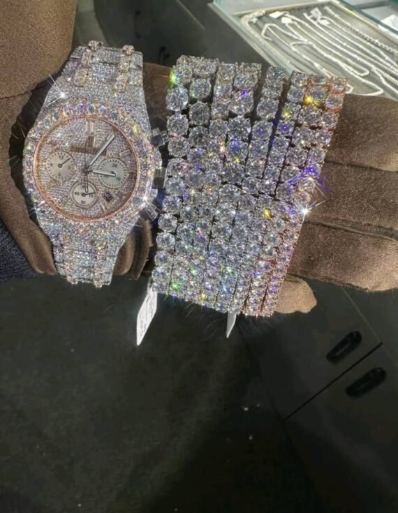 Men's Luxury Watch Fully Iced Band Arabic Dial Octagon Bezel Diamond Encrusted