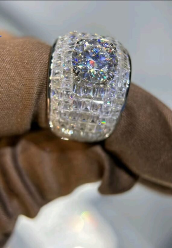 Stunning Heavy Bling Iced Diamond Ring Baguette Cut Diamond with Pass Diamond Tester Popular Trendy Design for Men's Wedding