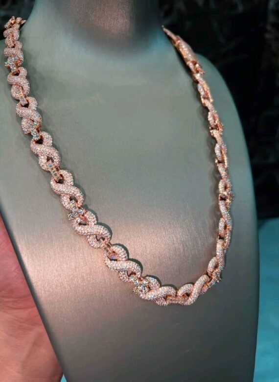 Pear Flower 94 1/2 CT Real Diamond Infinity Link Necklace 18mm 10K Rose-White...