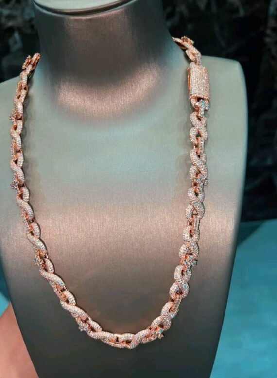 Pear Flower 94 1/2 CT Real Diamond Infinity Link Necklace 18mm 10K Rose-White...