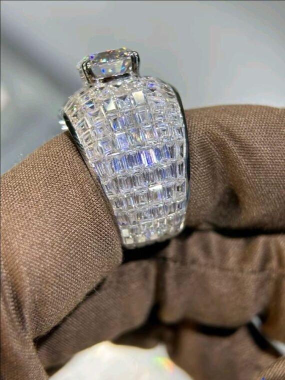 Stunning Heavy Bling Iced Diamond Ring Baguette Cut Diamond with Pass Diamond Tester Popular Trendy Design for Men's Wedding