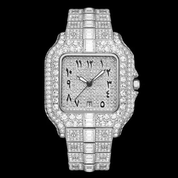 VVS Arabic Numerals Luxury Square Dial Iced Out Diamond Watch, Hip Hop Watch