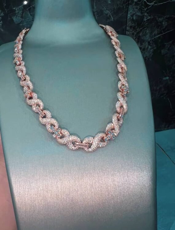 Pear Flower 94 1/2 CT Real Diamond Infinity Link Necklace 18mm 10K Rose-White...