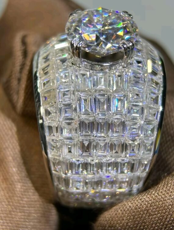 Stunning Heavy Bling Iced Diamond Ring Baguette Cut Diamond with Pass Diamond Tester Popular Trendy Design for Men's Wedding