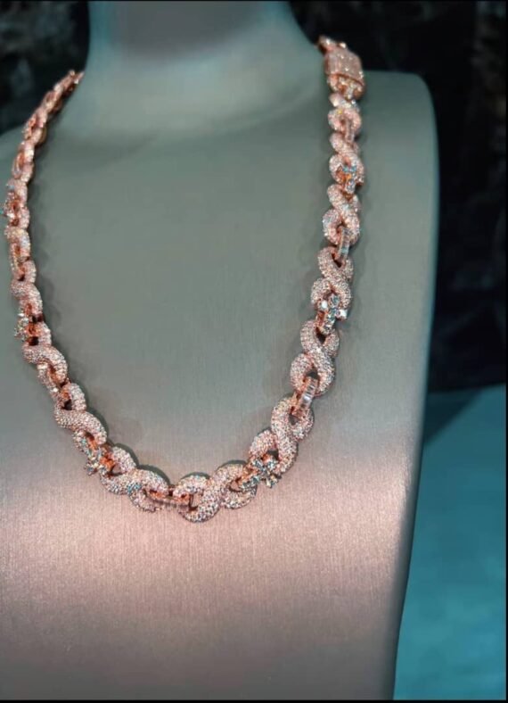 Pear Flower 94 1/2 CT Real Diamond Infinity Link Necklace 18mm 10K Rose-White...