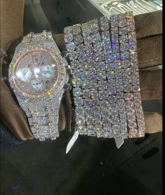 Men's Luxury Watch Fully Iced Band Arabic Dial Octagon Bezel Diamond Encrusted