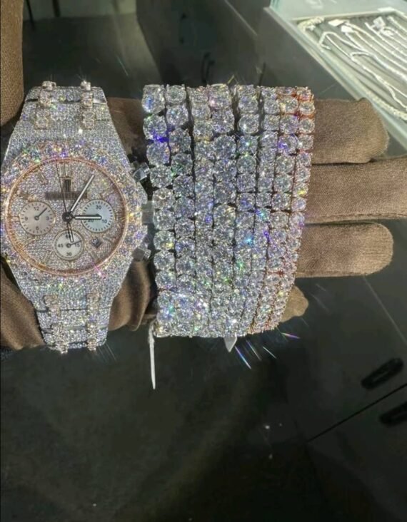 Men's Luxury Watch Fully Iced Band Arabic Dial Octagon Bezel Diamond Encrusted