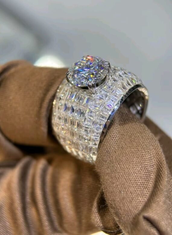 Stunning Heavy Bling Iced Diamond Ring Baguette Cut Diamond with Pass Diamond Tester Popular Trendy Design for Men's Wedding