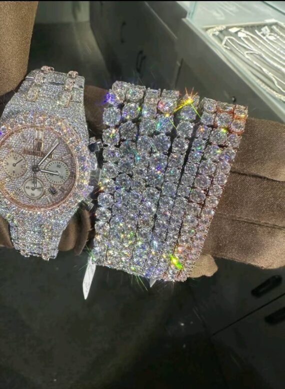 Men's Luxury Watch Fully Iced Band Arabic Dial Octagon Bezel Diamond Encrusted