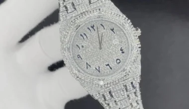 Bust Down Date Arabic Numerals VVS Iced Out Diamond Watch, Big Mens Watch