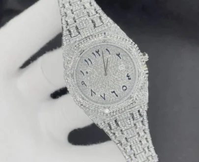 Bust Down Date Arabic Numerals VVS Iced Out Diamond Watch, Big Mens Watch