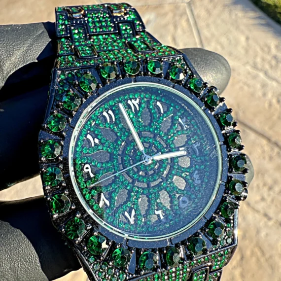 Men's Green Ice Chunky Hip Hop Watch CZ Iced Bling Out Arabic Numerals 8.5