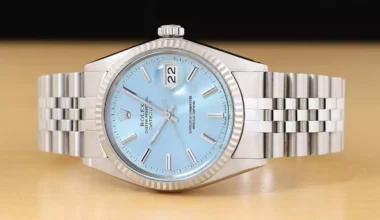 ROLEX MENS DATEJUST 16014 18K WHITE GOLD STEEL ICE BLUE DIAL JUBILEE WATCH