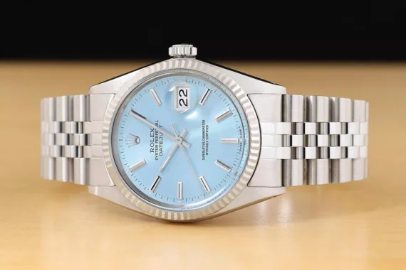 ROLEX MENS DATEJUST 16014 18K WHITE GOLD STEEL ICE BLUE DIAL JUBILEE WATCH