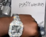 Stimulated Carti Styled Iced Out Square Face Watch Bust Down Style Quartz Men’s