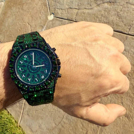 Men's Green Ice Chunky Hip Hop Watch CZ Iced Bling Out Arabic Numerals 8.5