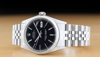 ROLEX MENS DATEJUST BLACK DIAL 18K WHITE GOLD BEZEL & STAINLESS STEEL WATCH