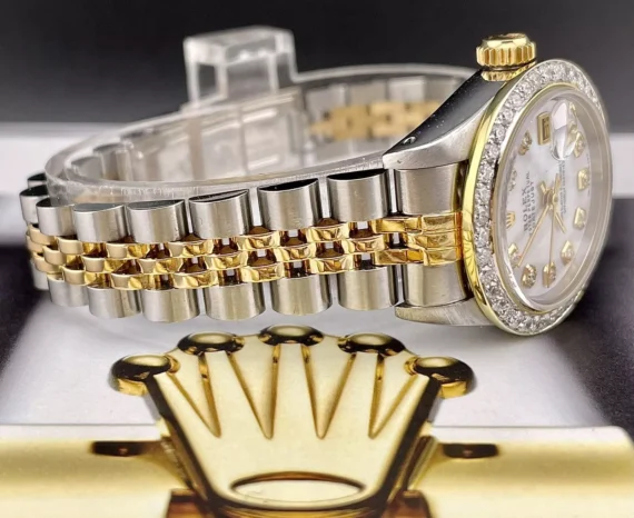 Rolex Ladies Datejust 26mm 18kGold & Steel Watch ICED 1.0ct Diamonds White Dial