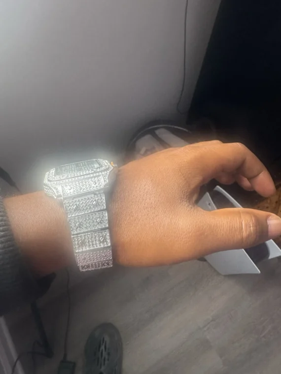 Stimulated Carti Styled Iced Out Square Face Watch Bust Down Style Quartz Men’s