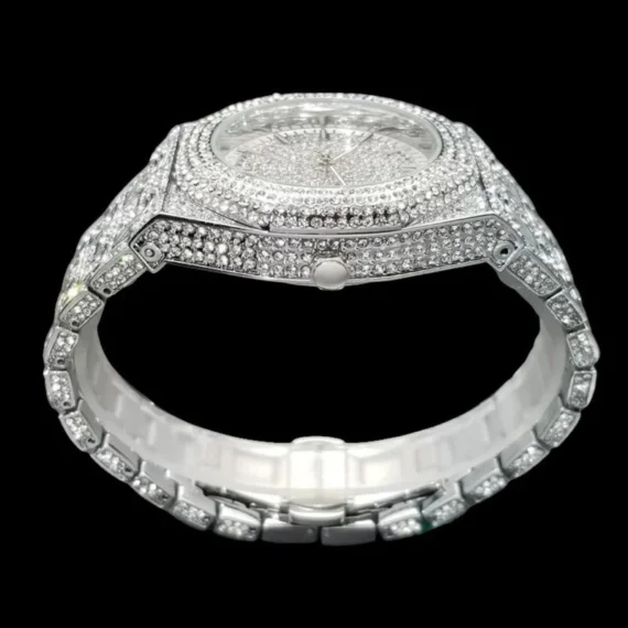 Luxury Bust Down Date VVS Iced Out Diamond Watch, Men's Hip Hop Icy Watch