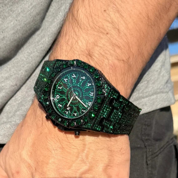 Men's Green Ice Chunky Hip Hop Watch CZ Iced Bling Out Arabic Numerals 8.5