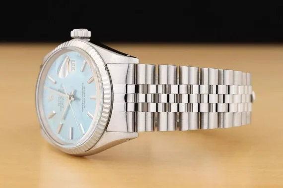 ROLEX MENS DATEJUST 16014 18K WHITE GOLD STEEL ICE BLUE DIAL JUBILEE WATCH