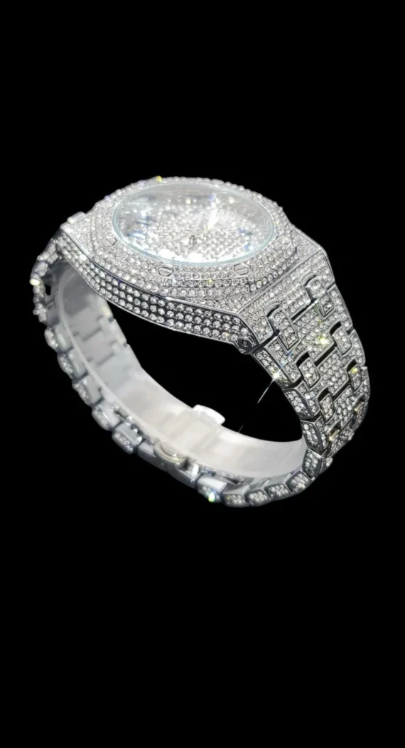 Bust Down Date Arabic Numerals VVS Iced Out Diamond Watch, Big Mens Watch