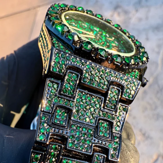 Men's Green Ice Chunky Hip Hop Watch CZ Iced Bling Out Arabic Numerals 8.5