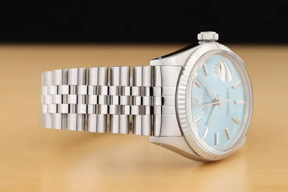 ROLEX MENS DATEJUST 16014 18K WHITE GOLD STEEL ICE BLUE DIAL JUBILEE WATCH