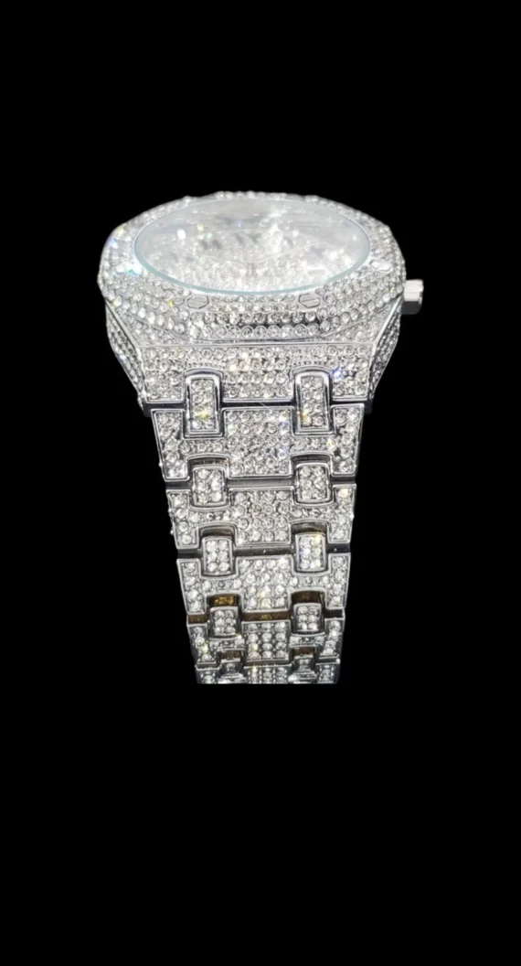 Bust Down Date Arabic Numerals VVS Iced Out Diamond Watch, Big Mens Watch