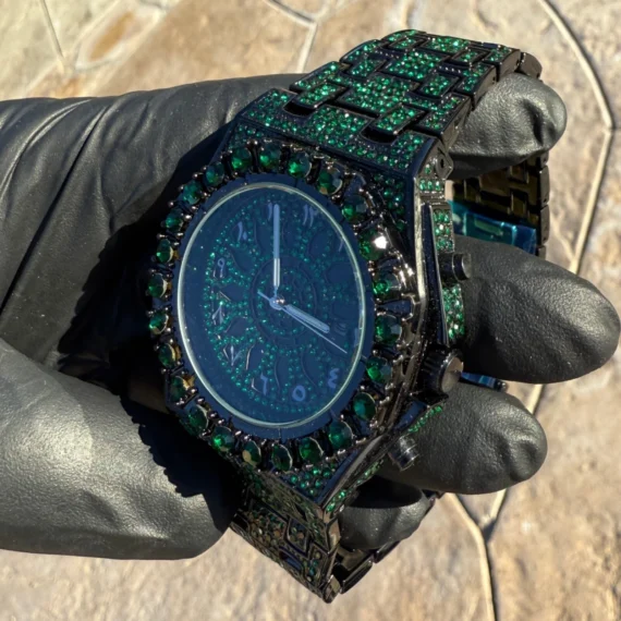 Men's Green Ice Chunky Hip Hop Watch CZ Iced Bling Out Arabic Numerals 8.5