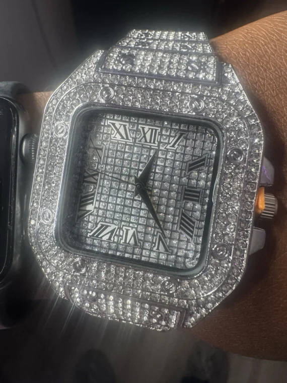 Stimulated Carti Styled Iced Out Square Face Watch Bust Down Style Quartz Men’s