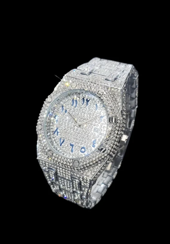 Bust Down Date Arabic Numerals VVS Iced Out Diamond Watch, Big Mens Watch