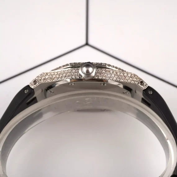 AUDEMARS PIGUET Lady Royal Oak 33mm Iced 8ct Diamonds Black Dial Watch 67620ST