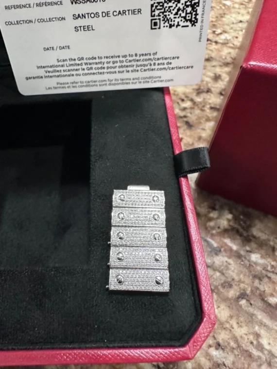 cartier santos 41mm steel iced out watch