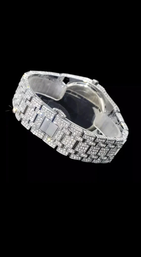 Bust Down Date Arabic Numerals VVS Iced Out Diamond Watch, Big Mens Watch