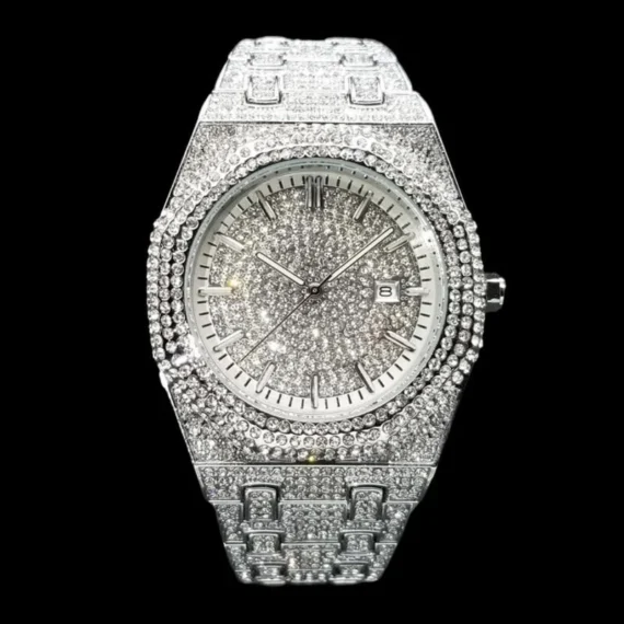 Luxury Bust Down Date VVS Iced Out Diamond Watch, Men's Hip Hop Icy Watch