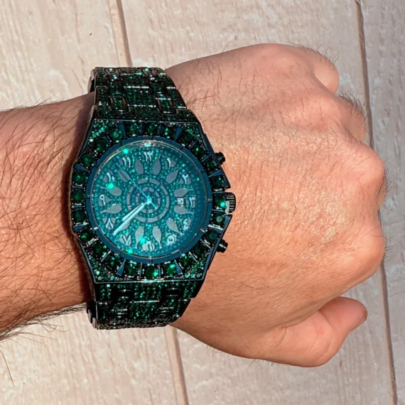 Men's Green Ice Chunky Hip Hop Watch CZ Iced Bling Out Arabic Numerals 8.5