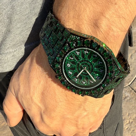 Men's Green Ice Chunky Hip Hop Watch CZ Iced Bling Out Arabic Numerals 8.5