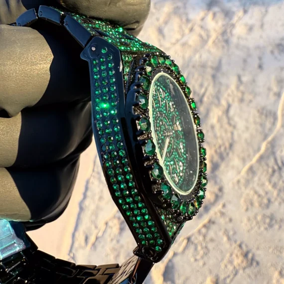Men's Green Ice Chunky Hip Hop Watch CZ Iced Bling Out Arabic Numerals 8.5
