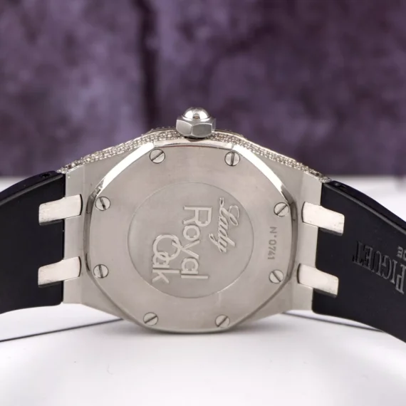 AUDEMARS PIGUET Lady Royal Oak 33mm Iced 8ct Diamonds Black Dial Watch 67620ST