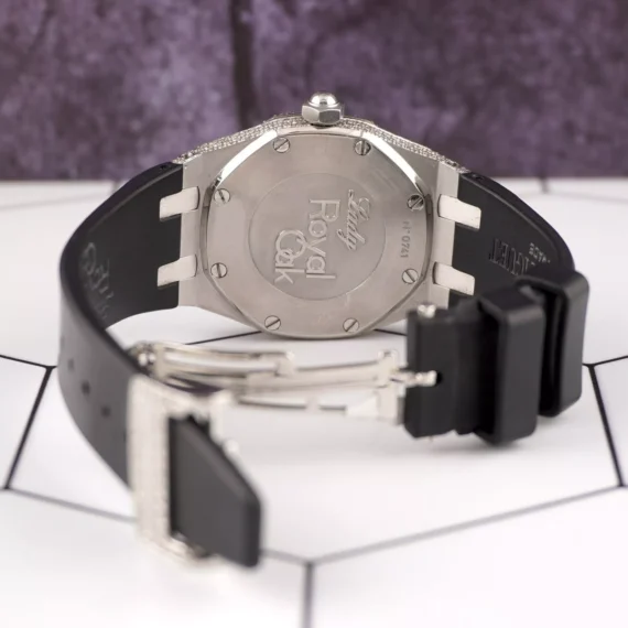 AUDEMARS PIGUET Lady Royal Oak 33mm Iced 8ct Diamonds Black Dial Watch 67620ST